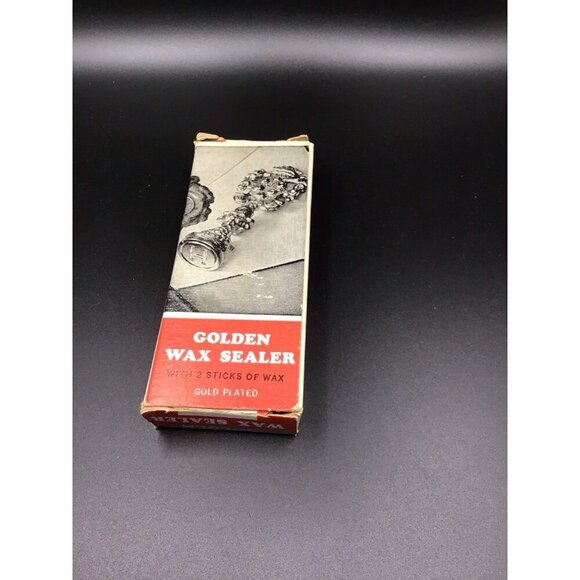 Antique WAX SEAL stamper golden sealer stamp in box with wax/directions 🤍 - Picture 1 of 8